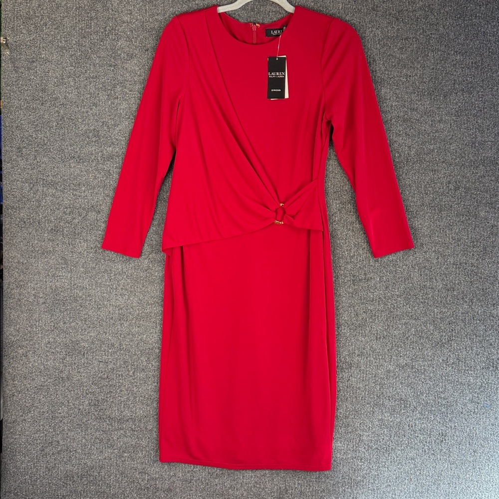 New Elegant Ralph Lauren Soft Red Women's Dress with 3/4 length sleeves size 4